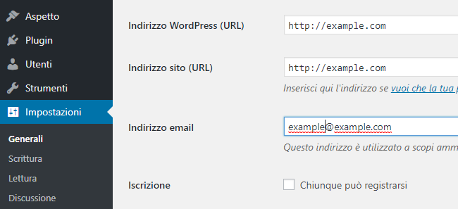 Indirizzi del sito WordPress